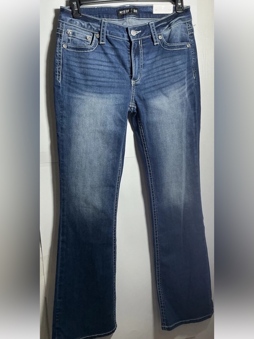 Miss Me Mid-Rise Boot  Embroidered Pocket  Denim Jeans Women 29 X 32 $134